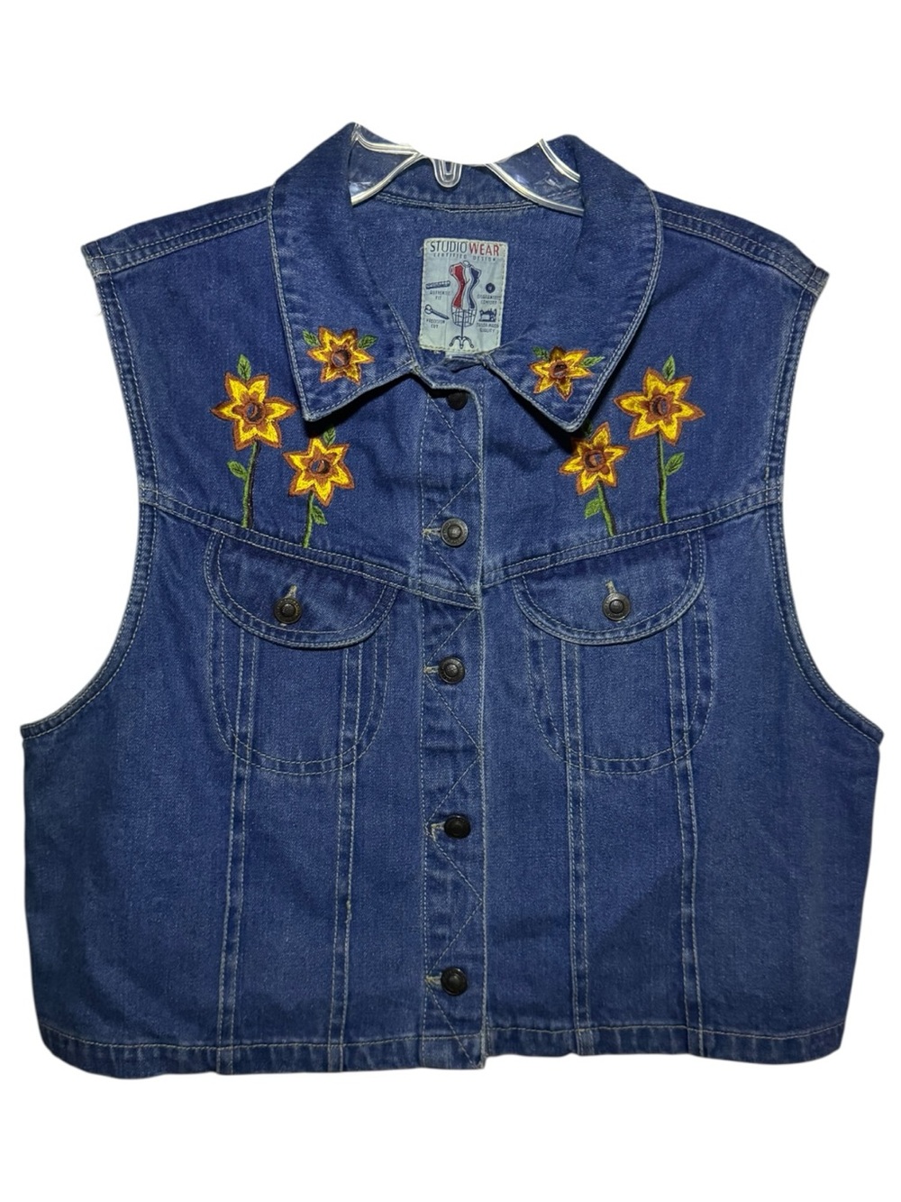 Studio Wear Embroidered Cotton Sunflower Vintage Fall Vest